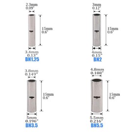 Teansic 100 Pcs Non Insulated Butt Connectors, AWG 14-12 Uninsulated Butt Connectors Electrical Wire Crimp Ferrule Terminals
