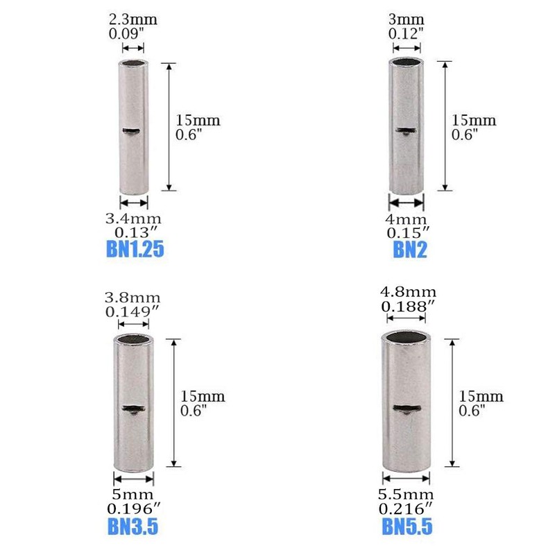 Teansic 100 Pcs Non Insulated Butt Connectors, AWG 14-12 Uninsulated