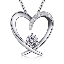 Jewlldeen Necklace for Women, 925 Sterling Silver Heart Pendant, Cubic Zirconia Jewelry, Gift for Girlfriend,18''