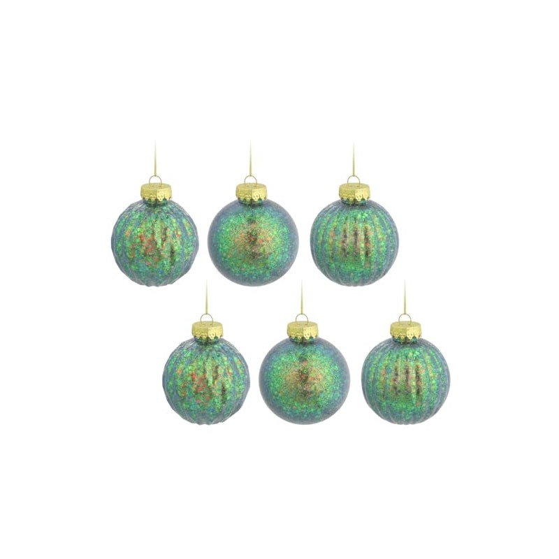 Iridescent Green Blue Gold Rainbow Glitter Christmas Tree Baubles -
