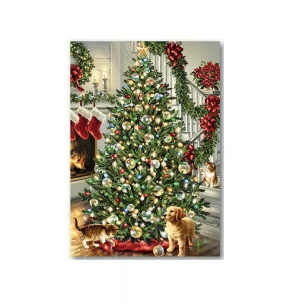 Leanin’ Tree Cute Lab Puppy Kittens Christmas Tree Cozy Boxed