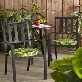 Greendale Home Fashions Outdoor 18-inch Round Reversible Seat Cushion, Tropical White 2 Count