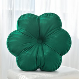 Xuyier Flower Pillow, Flower Shaped Pillow with Velvet for Couch Bed Chair Sofa, Home Decor Floor Seating Cushion Cute Throw Pillows for Living Room Bedroom (15 Inches, Dark Green)