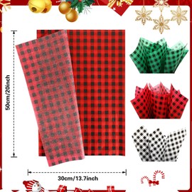 SANNIX 100 Sheets Christmas Tissue Paper, Red Green White Black Buffalo Plaid Gift Wrapping Tissue Paper for Holiday Christmas Gift Bags Wrapping DIY Crafts Xmas Party Decoration 19.7 ×13.8 Inch