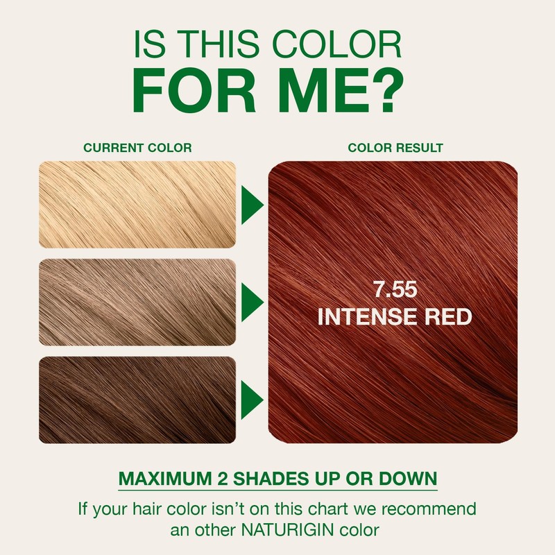Naturigin Permanent Hair Color, 7.55 Intense Red, Ammonia Free, 100%