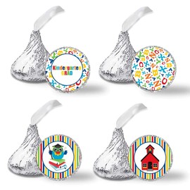 Kindergarten Graduation Themed Kiss Sticker Labels, 300 Party Circle Sticker Sized 0.75” for Chocolate Drop Kisses by AmandaCreation, Great for Party Favors, Envelope Seals & Goodie Bags