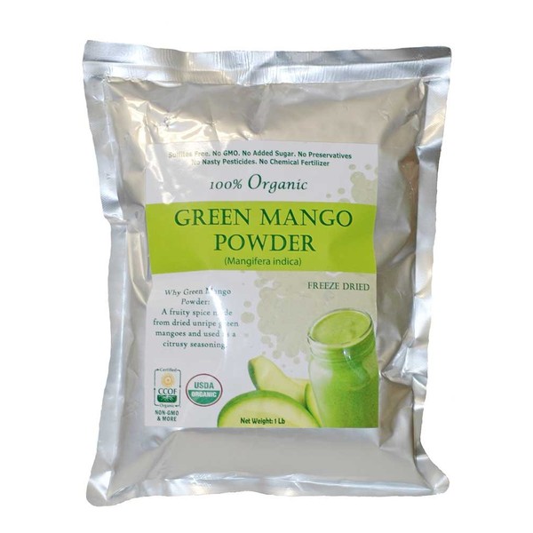 Indus Organics Green Mango Freeze Dried Powder, 1 Lb (Amchoor Powder) Raw, Sulfite Free, No Added Sugar, Freshly Packed