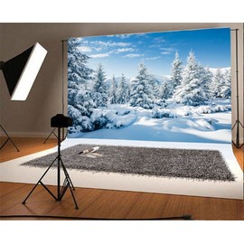 YongFoto 3x2m Photography Backdrop Xmas Tree Rural Snow Covered Scene Merry Christmas Photo Background Backdrops Photography Photo Shoots Party Adults Wedding Personal Portrait Photo Studio Props