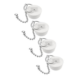 uxcell 4 Pcs Tub Stoppers, Rubber Bathtub Stoppers 7/8" to 1" Kitchen Sink Drain Stopper, Bathroom Drain Plug with Pull Ring and 15" Beaded Chain, White