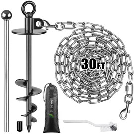 Dog Tie Out Chains and Stake, 30ft Chew Proof Stainless Steel Dog Chains for Outside, 15" Heavy Duty Dog Anchor for Dogs Up to 125lbs, Fully Welded, No Tangle, Ideal for Yard and Camping