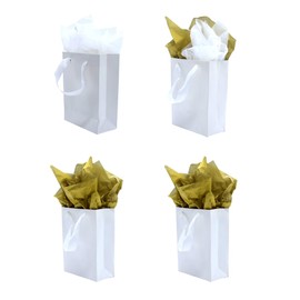 JUNESHE Small Gift Bags with Handles & Tissue Paper,4 Pack Mini White Gift Bags, Extra Small White Paper Bags, Tiny Gift Wrap for Birthday Party Favors, Baby Shower