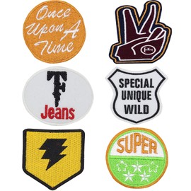True Face 6 Pieces Iron On Patches, Embroidery Applique Patches Stickers Sew On Patches and Badges Fabric Repair Patch for Kids Clothes Jeans Jackets Shoes Backpacks T Shirt