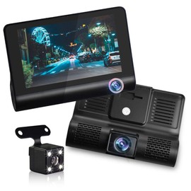 【2020 3-Camera Equipped】 Drive Recorder 3 Camera Car Camera Three Camera Equipped Simultaneous Interior/Exterior Recording 4.0 Inch 1080P Full HD 170 Degree Wide Angle Lens 8 Megapixel G-Sensor Video