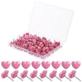 Prasacco 100 Pcs Pink Heart Push Pins, Cute Decorative Thumb Tacks, Plastic Push Pins for Cork Board, Tacks for Wall Hangings Photo Map Poster Bulletin