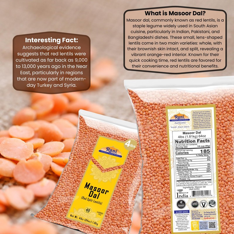 Rani Masoor Dal (Indian Red Lentils) Split Gram, 64oz (4lbs)