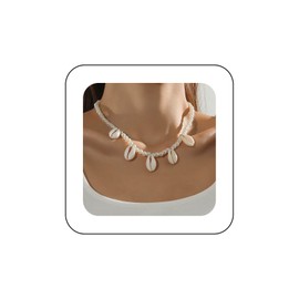 Cimenexe Bohemian Pearl Shell Choker Necklace Round Pearl Necklace Cauri Shell Pendant Necklace Natural Shell Pearl Necklace Jewellery for Women, Zinc, No Gemstone