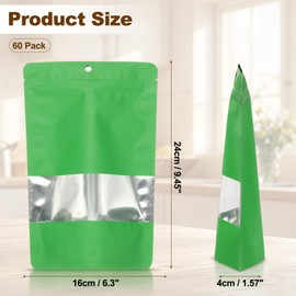 PATIKIL 6.3x9.45 in Stand Up Pouch Bags, 60 Pack Resealable Matte Metallic Aluminum Foil Bags Pouches with Clear Window and Zip for Food Storage Snack Packaging, Green