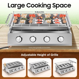 Gas Grill, Stainless Steel Outdoor Barbecue Grill 4-Burner Propane BBQ Grill with 4 Control Switches, Height Adjustable Gas Grill with Removable Oil Catch Tray, Barbecue Grill for Backyard Garden