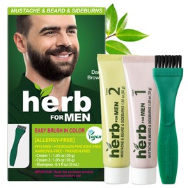 Tinte para bigote y barba para hombre (marrón oscuro, 1 paquete), sin PPD, sin amoníaco, vegano con ingredientes naturales, inodoro, suave para pieles sensibles, sin irritación de la piel