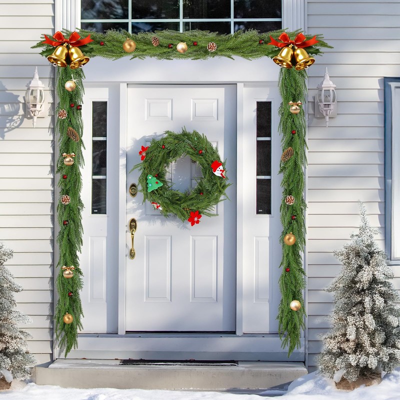 Katflyee 2Pcs 6ft Christmas Norfolk Pine Garland Real Touch, Realistic