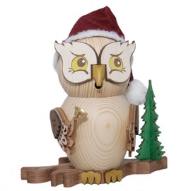Kuhnert Incense Owl "Santa Claus" 15 cm Incense Smoker Real Ore Mountains