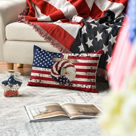 AVOIN colorlife 4th of July Patriotic Stars Eagle Wreath Throw Pillow Cover, 12 x 20 Inch Memorial Day Independence Day Stripes America Flag Decor Cushion Case for Sofa Couch