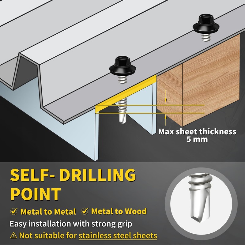 Metal Roofing Screws #12 × 1", 300 PCS, FIXLINK Baking