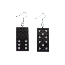 Miniblings Domino Game Stones Earrings – Handmade Fashion Jewellery I Wood Black – Earrings Silver Plated, Wood