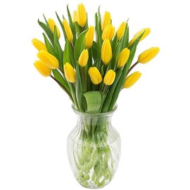 KaBloom PRIME NEXT DAY DELIVERY - Fall Collection - Bouquet of 20 Yellow Tulips with Vase Gift for Birthday, Sympathy, Anniversary, Get Well, Thank You, Valentine, Mother’s Day Flowers