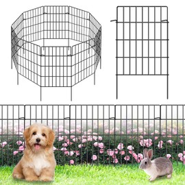 10 Pack Garden Fence Animal Barrier Fencing 1.44 inch Spacing Total 10.8ft (L) x 24in (H) Rustproof Metal Wire Yard Blocker Dog Fences Border for Outdoor Flower Bed Decor Black