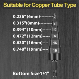 6 in 1 Swage Tool Drill Bit with Holder, HVAC Repair Tube Copper Pipe Expander Flaring Tool for Multifunction Air Conditioner Repairing with 6mm 8mm 10mm 12mm 16mm 19mm Bits