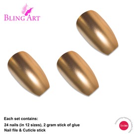 Bling Art Falsche Nägel Gold Metallic Ballerina Sarg 24 Kunstnägel Lange Tipps mit Kleber