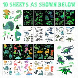Zonon Glow Dinosaur Temporary Tattoos for Kids Glow in Dark Waterproof Luminous Dino Temporary Tattoos Sticker for Dinosaur Theme Birthday Holiday Party Supplies Movie Gifts