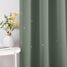 NICETOWN Blackout Curtains for Kids Room, Thermal Insulated Window Drapes with Star Hollow Out, Noise Reducing Grommet Curtains for Baby Nursery, 52 x 84 Inches, 1 PC, Sage Green