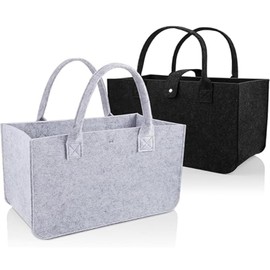 Cerkkapo Pack of 2 Felt Bag Large, 20 L Felt Bags Shopper, 39 x 26 x 20 cm Felt Bag, Felt Bag, Foldable Shopping Bag, Felt, Wood Basket for Firewood, Firewood Basket, Robust Felt Basket with Handles,