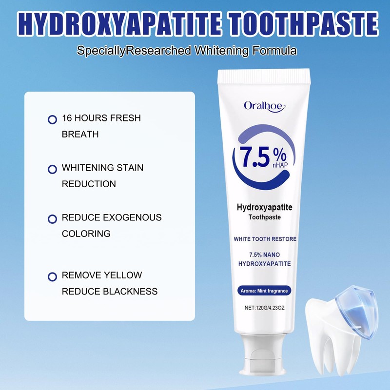 2PCS Hydroxyapatite Toothpaste,7.5% Hydroxyapatite Restorative Nano Hydroxyapatite Toothpaste Gentle Hydroxyapatite
