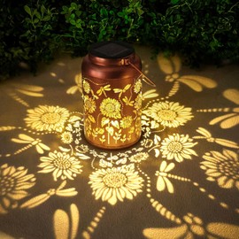 Dragonfly Solar Lanterns Outdoor Waterproof Hanging Sunflower Solar Lights Metal Solar Decorative LED Lanterns Outside Christmas Gifts for Women Mom Decor for Garden,Yard,Patio,Lawn