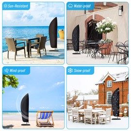 Parasol Cover with Contraction Rod,Waterproof, Windproof, Fade Resistant, Anti-UV, Heavy Duty Rip Proof Oxford Fabric Extra Banana Umbrella Cover with Zip (265x50/70/40cm) (Black)