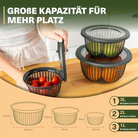Viwares Set of 3 Stackable Bowls with Lids (6-Piece) - 1, 2, 3 L - BPA Free - For Preparing Dough and Serving Salads, Bread, Vegetables, Mixing Bowl, Dishwasher Safe, Green