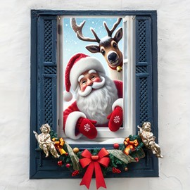 BlissYard Christmas Santa Claus and Reindeer Window Cover Deer Santa Claus Backdrop Photography Background Decoration Xmas Curtain Hanging Banner Holidays Christmas New Year Party Decoration