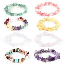 Yafe Chakra Bracelets for Women, 8pcs Natural Colorful Crystal Bracelets for 7 Chakra Lrregular Gemstone Bracelets Crystal Chip Bracelet for Women Men