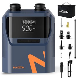 50PSI Electric Paddle Board Pump, 5200mah Dual Stage SUP Pump with 6 Nozzles Auto-Off Inflation/Deflation Air Pump for Inflatable Paddle Boards, Cars,Balls,Bicycles