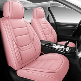 NS YOLO Full Coverage Car Seat Covers Universal Fit for Cars SUVs Pick-up Trucks with Waterproof Leatherette in Automotive Vehicle Interior Accessories (Pink, Front Pair(2 pcs))