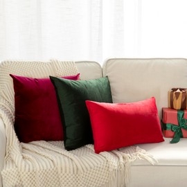 Pack of 2, Velvet Super Soft Solid Decorative Square Throw Pillows Covers Set Cushion Case for Sofa Bedroom Car 18 x 18 Inch 45 x 45 cm Dark Green