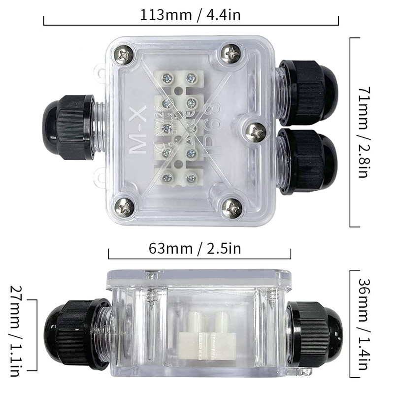 4VWIN IP68 Waterproof Junction Box 3-Way Outdoor Cable Connector for