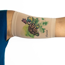 Linphelle Coverpicc - Upper Arm Cover for Picc Line, Soft Microfiber Arm Sleeve, Ideal for Picc Line, Glucose Sensor, Tattoo or Wounds, Turtle, Size Large