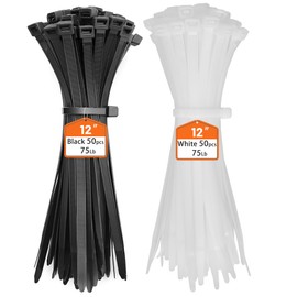EMINCOUP Colored Zip Ties 12 Inch 100 Pack, Black & White Cable Ties, 75lbs Tensile Strength Self-Locking Plastic Tie Straps for Indoor and Outdoor Use
