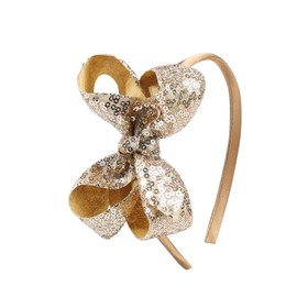 Amybasic Sparkly Sequin Hair Bow Headbands - Boutique Ribbon Bows for Girls, Kids, and Women (Gold)