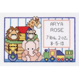 janlynn DIY Janlynn Noah's Ark Birth Sampler Baby Announcement Counted Cross Stitch Kit