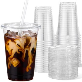 AOZITA 16 oz Plastic Cups with Lids and Straws, 25 Pack, Disposable Iced Coffee Cups with Lids, Clear Cups with Lids for Cold Drinks, Iced Tea, Milkshakes, Smoothies - Durable & BPA Free